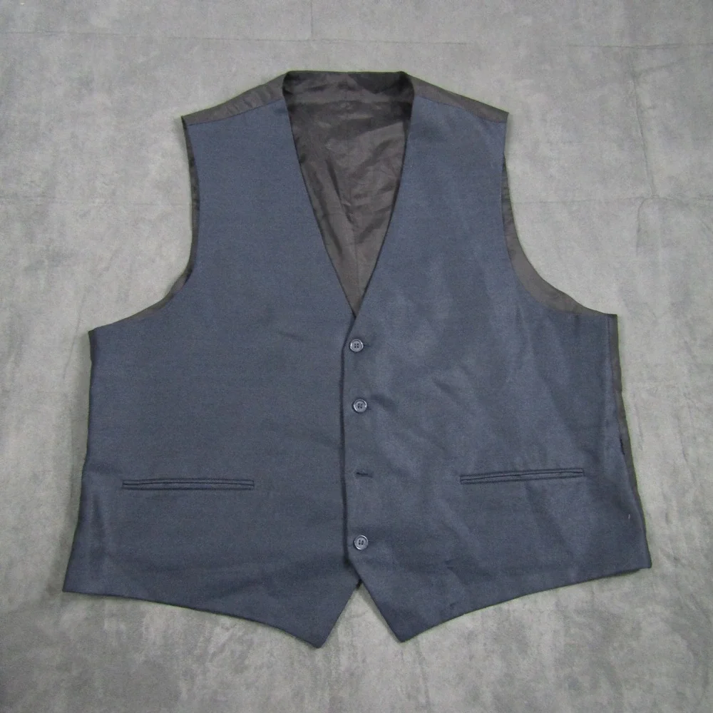 Suit Vest Mens 48R Blue Textured Formal Waistcoat 4 Button Pocket Wedding